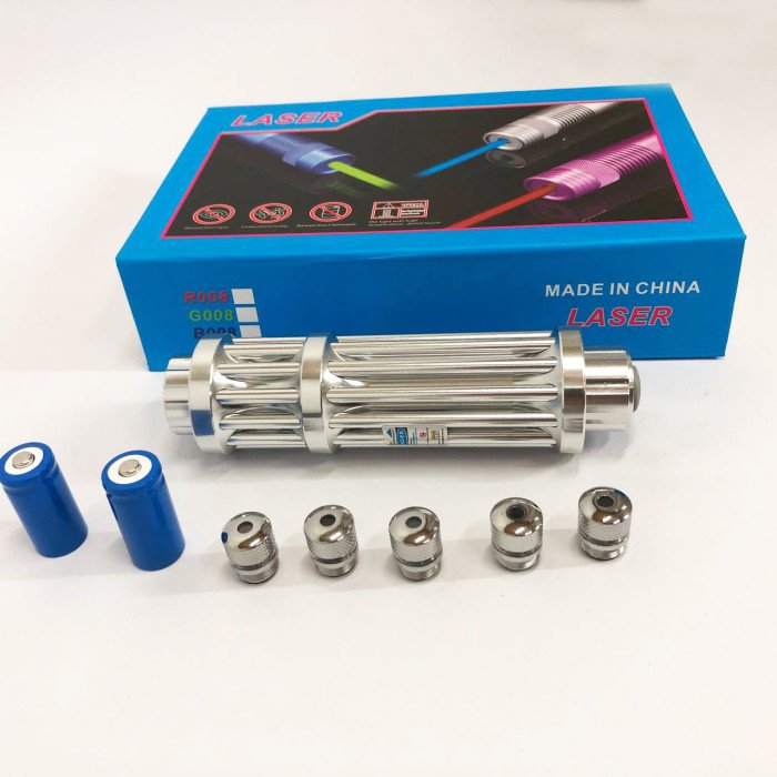 Потужна лазерна указка YX-B017, синій промінь, 5 насадок, акумулятор 2х16340, надпотужна лазерна указка