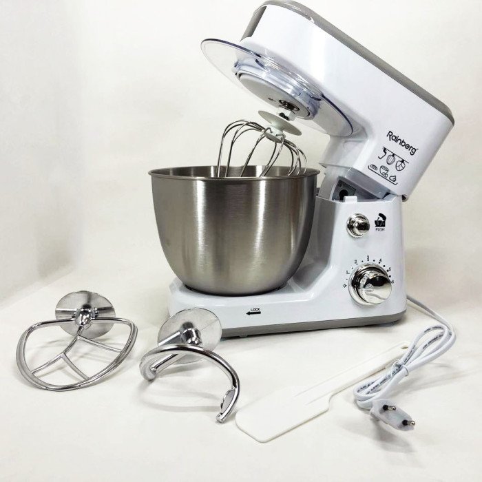 Кухонний комбайн Rainberg RB-8082 3200 Вт, Планетарний міксер-тестоміс з чашею 5л, 3 насадки, 6 швидкостей