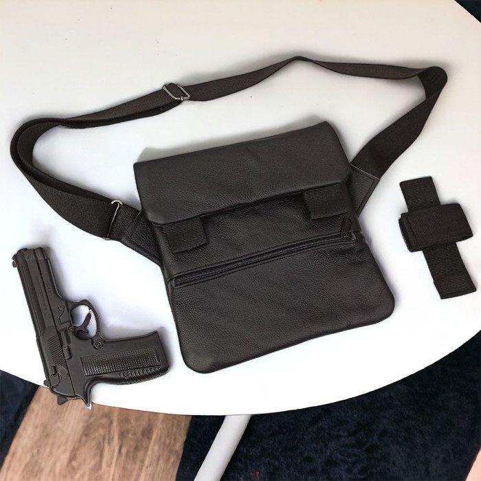 Набір 2В1. Шкіряна сумка з кобурою + ліхтарик професійний POLICE BL-X71-P50