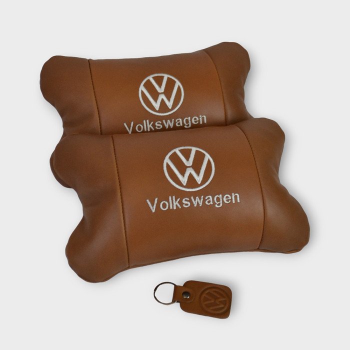 Набір подушок 2шт для автомобіля Volkswagen, з натуральної коричневої шкіри. Подушки на підголовник