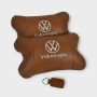 Набір подушок 2шт для автомобіля Volkswagen, з натуральної коричневої шкіри. Подушки на підголовник