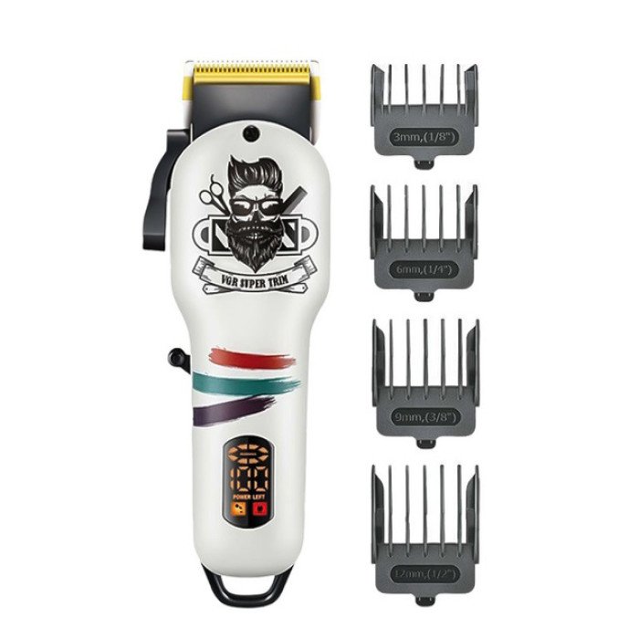 Машинка для стрижки волосся та бороди професійна VGR V-699 B з насадками та LED дисплеєм. Колір: білий
