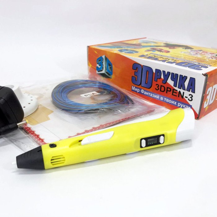 3D ручка Smart 3D Pen 2 c LCD дисплеєм, Дитяча електро ручка для фігурок із пластику. Колір: жовтий