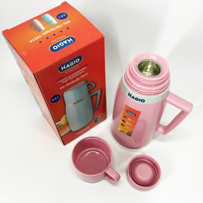 Термос Magio MG-1051P зі скляною колбою, Термос для питної води, термос для дому. Колір: рожевий