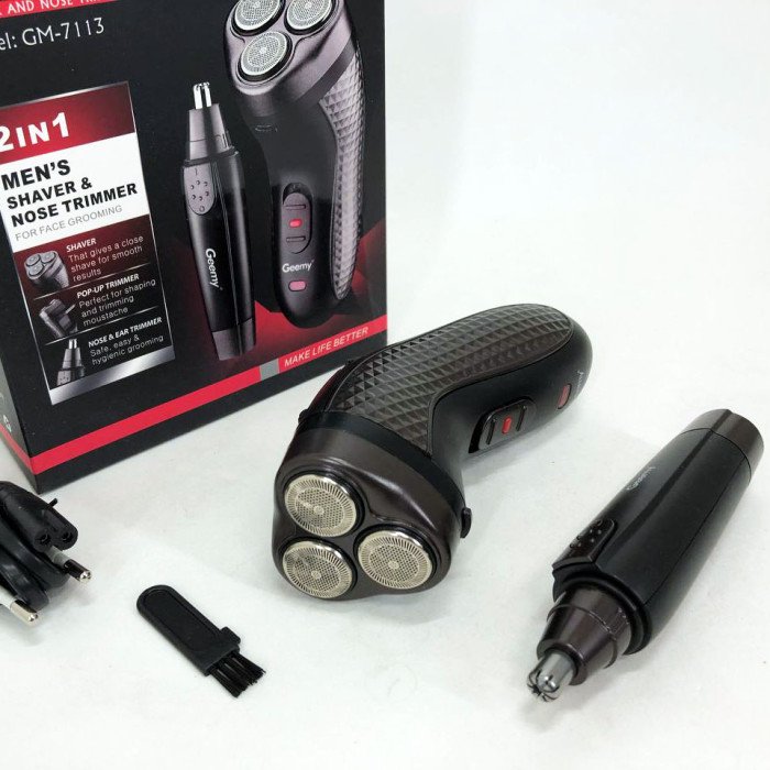 Тример для стрижки бороди триммер для носа, електробритва 3 в 1 GEMEI GM-7113, Тример бездротовий