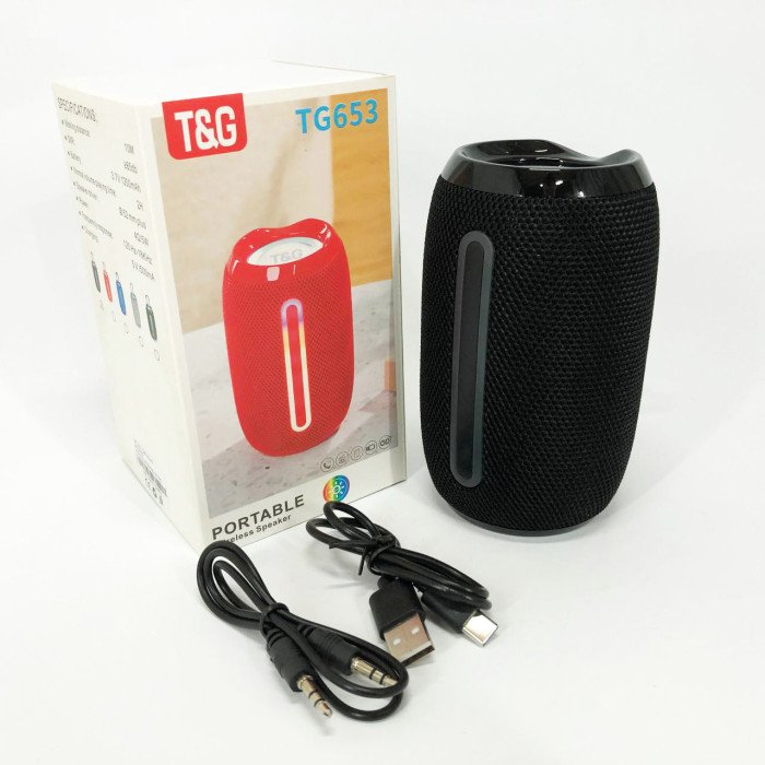 Портативна Bluetooth-колонка TG653 USB з ремінцем, акумуляторна колонка для музики. Колір: чорний