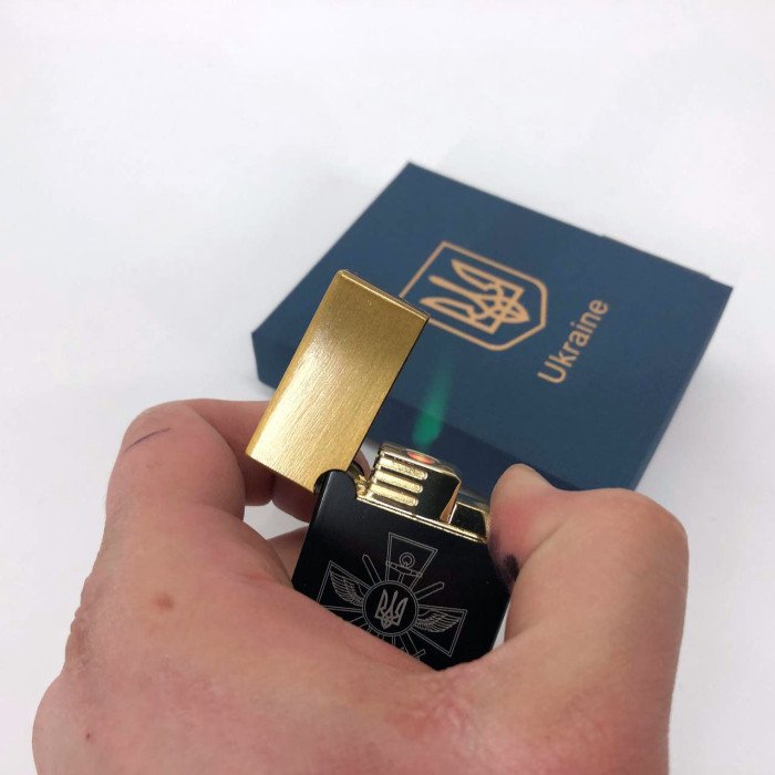 Запальничка газова Україна (Подарунка, турбо полум'я) HL-393-1. Колір: золото