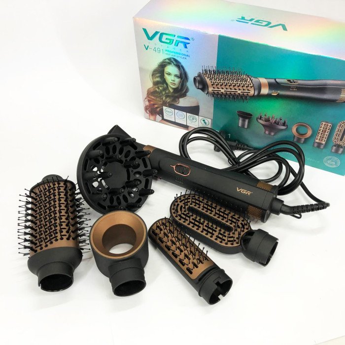 Фен стайлер для укладання та завивки волосся VGR V-491 6 в 1, Professional, 1000 Вт, Фен з насадками