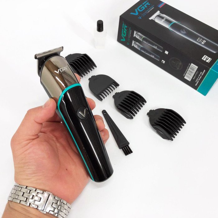 Професійна машинка для стрижки волосся триммер VGR V-291 з насадками, електробритва. Колір: зелений