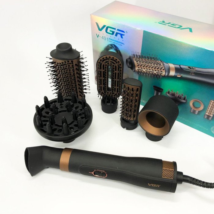Фен стайлер для укладання та завивки волосся VGR V-491 6 в 1, Professional, 1000 Вт, Фен з насадками
