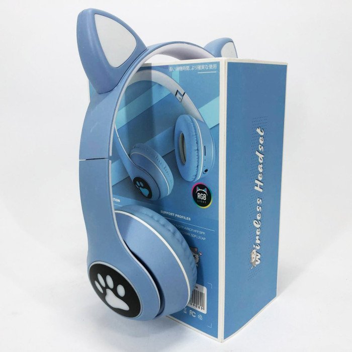 Бездротові навушники з котячими вушками та RGB підсвічуванням Cat VZV 23M. Колір: блакитний