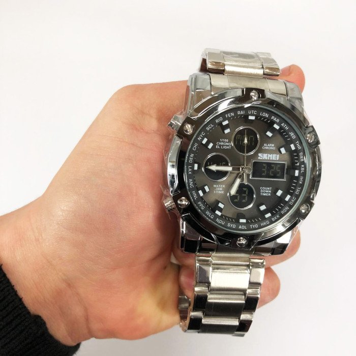 Годинник наручний чоловічий SKMEI 1389SIBK SILVER-BLACK, модний чоловічий годинник. Колір: срібний + чорний