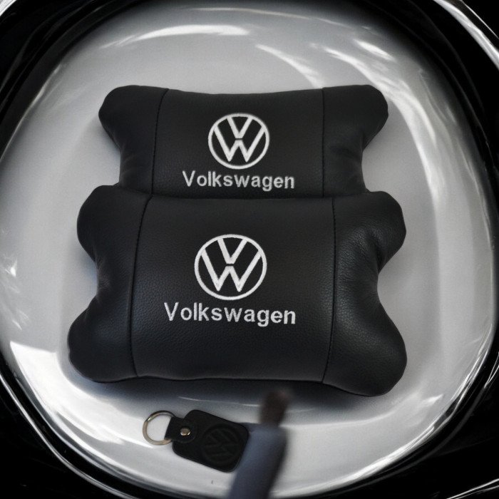 Набір подушок 2шт в авто Volkswagen з натуральної шкіри, на підголовник у машину, Автомобільна  подушка
