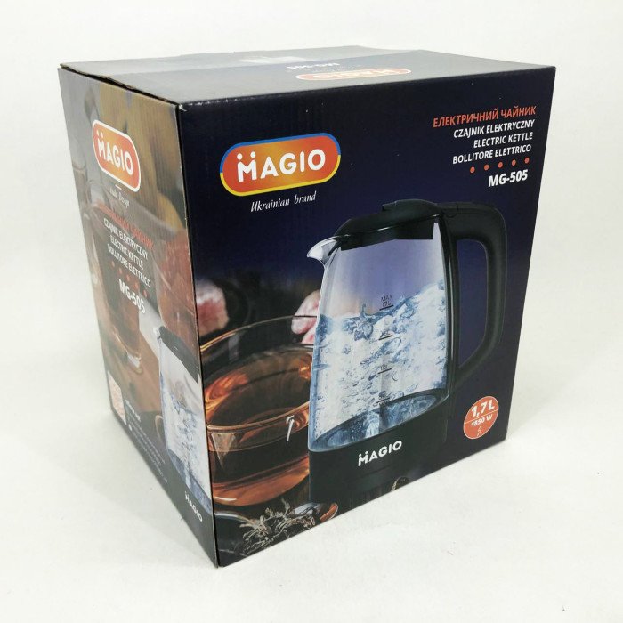 Електрочайник Magio MG-505, прозорий чайник з підсвічуванням, стильний електричний чайник