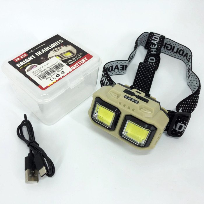 Ліхтар налобний акумуляторний Bailong HX-816 2COB(white+red) вологозахист, Ліхтар на голову для бігу