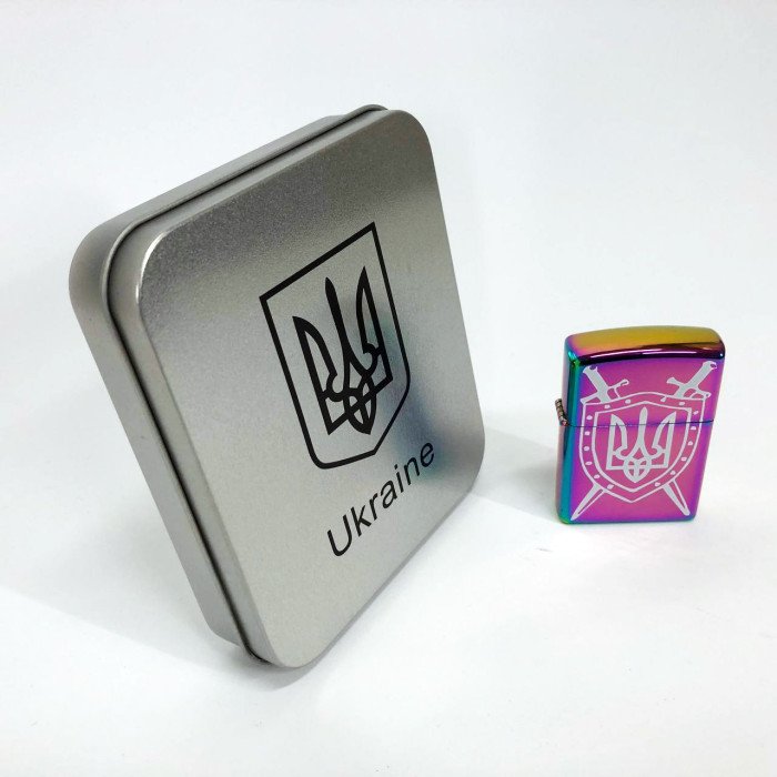Дугова електроімпульсна запальничка USB Україна металева коробка HL-446. Колір: хамелеон