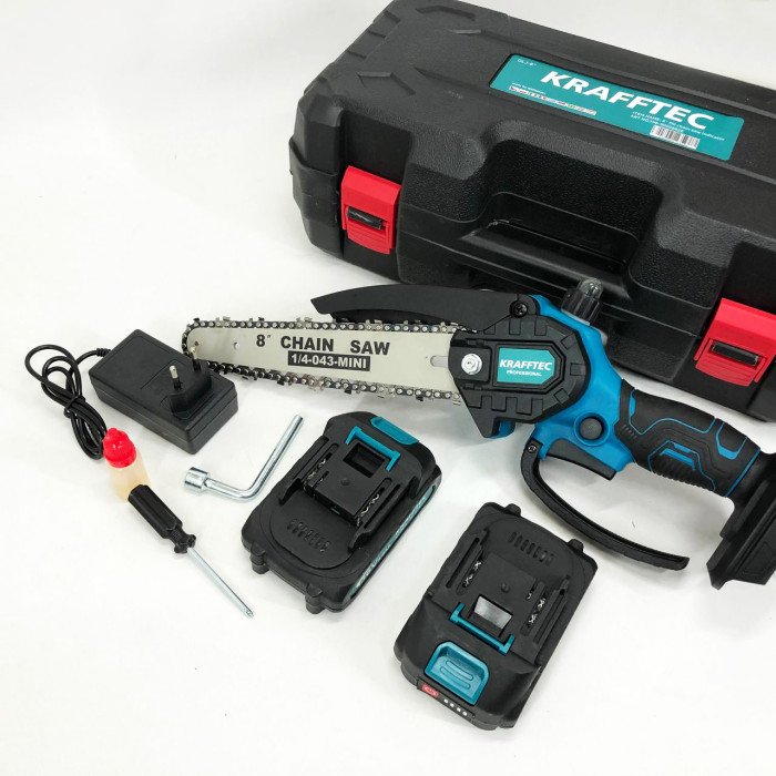 Акумуляторна ланцюгова міні пила 20 см у кейсі Krafftec (36V 4 Ач) + 2 акумулятори та індикатором заряду