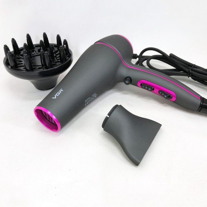 Професійний потужний фен з насадками VGR V-402 з концентратором та дифузором для сушіння та укладання волосся