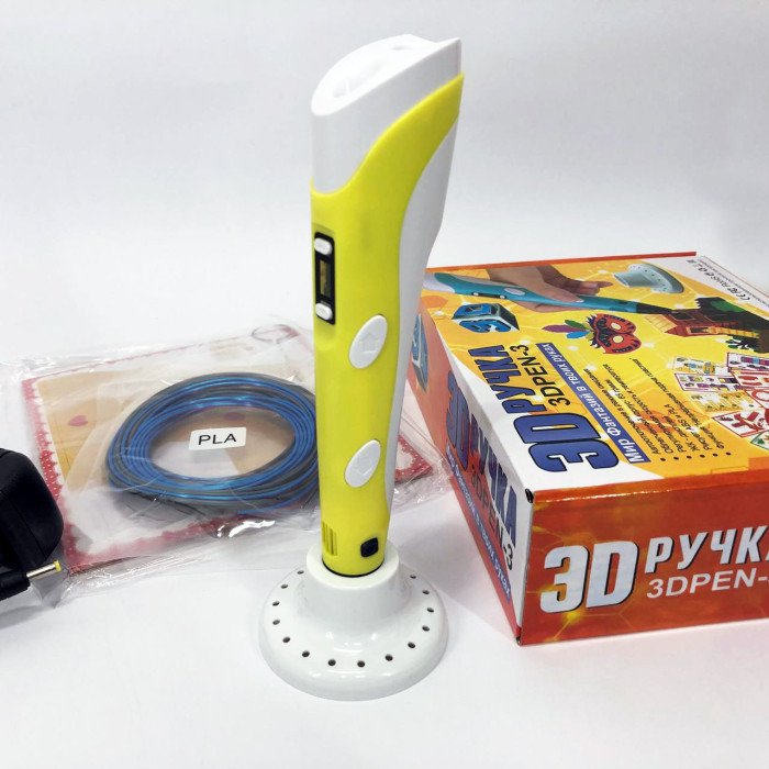 3D ручка Smart 3D Pen 2 c LCD дисплеєм, Дитяча електро ручка для фігурок із пластику. Колір: жовтий