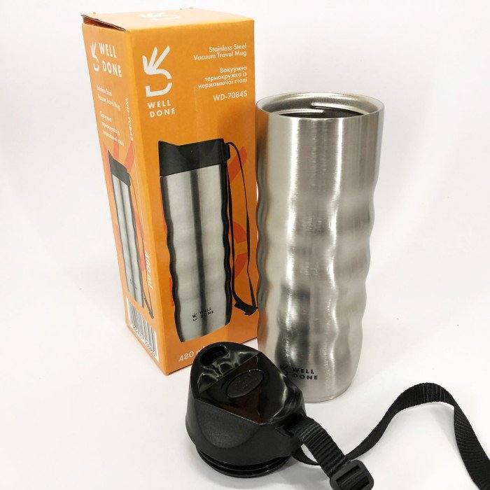 Термокухоль Well Done WD-7084S вакуумний 480 мл, Якісний термос для дому, Термос для напоїв