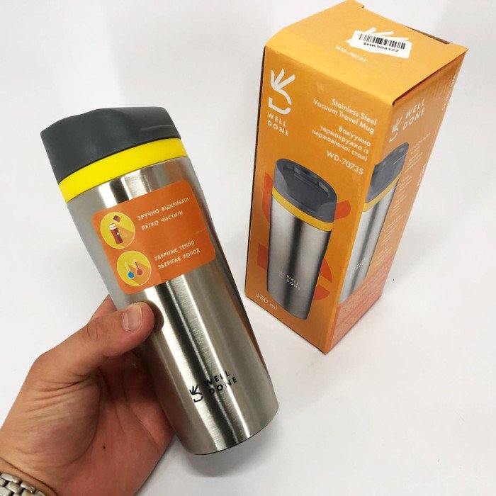 Термокухоль Well Done WD-7073S вакуумний 380 мл, Якісний термос для дому, Термос для напоїв