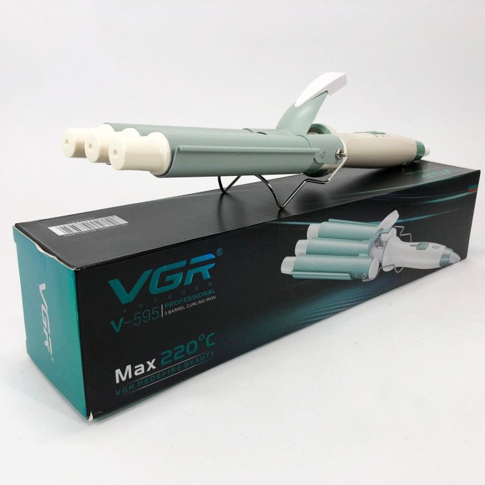 Плойка потрійна для волосся VGR V-595 Professional потрійна плойка хвиля 22 мм щипці на три хвилі 90 Вт
