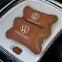 Набір подушок 2шт для автомобіля Volkswagen, з натуральної коричневої шкіри. Подушки на підголовник