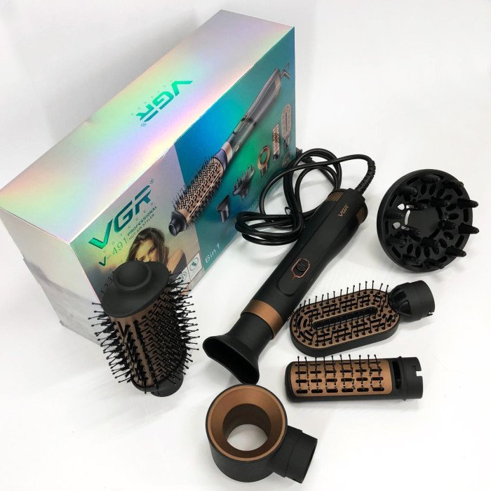 Фен стайлер для укладання та завивки волосся VGR V-491 6 в 1, Professional, 1000 Вт, Фен з насадками
