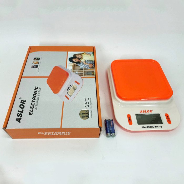 Ваги кухонні 109, 2 кг (0.1 г), термометр, електронні ваги для продуктів. Колір: помаранчевий