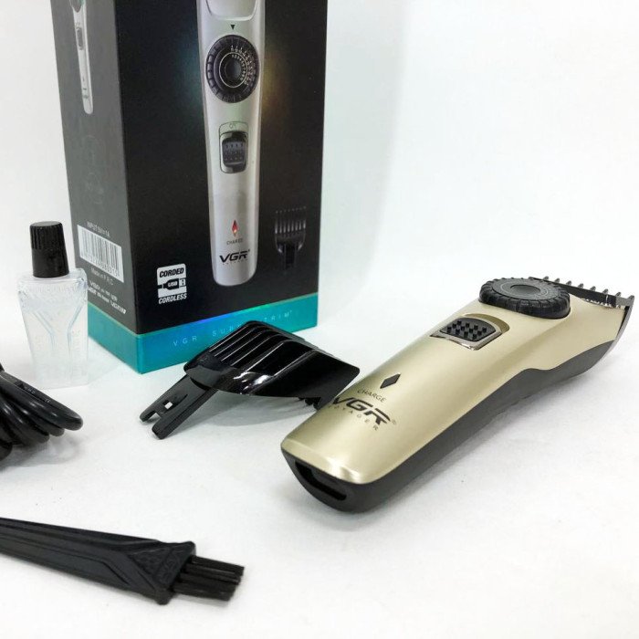 Машинка для стрижки волосся бездротова VGR V-031, тример для бороди вусів 2 насадки, окантувальна машинка