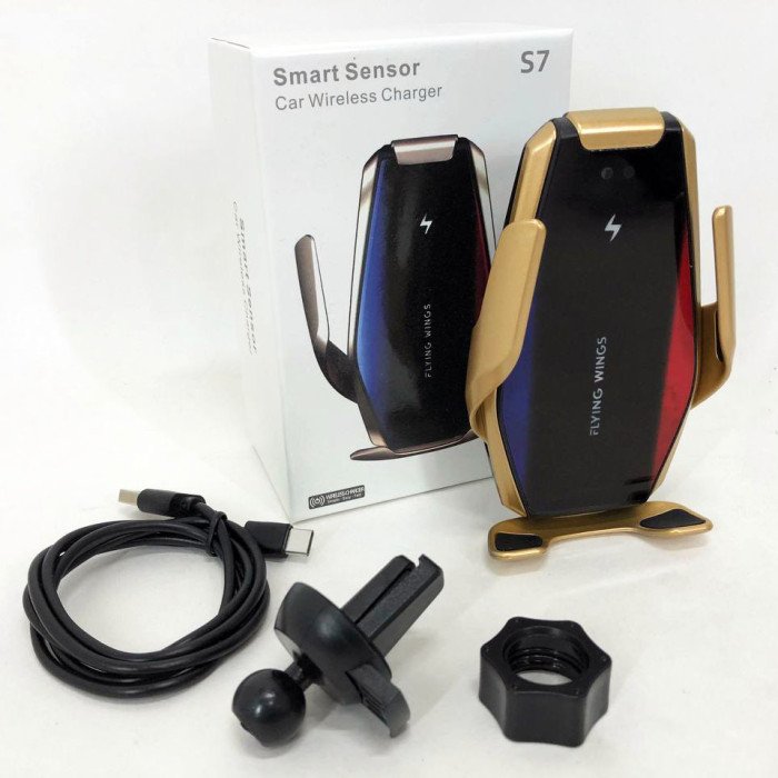 Автомобільний тримач S7 для телефону з швидкою зарядкою S7. Колір: золотий