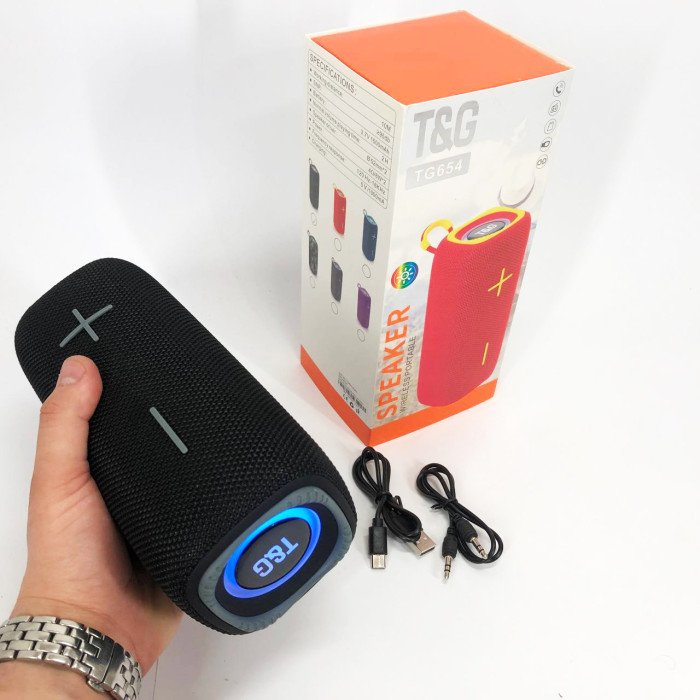 Портативна Bluetooth колонка TG654 8W з підсвічуванням, акумуляторна колонка для музики. Колір: чорний