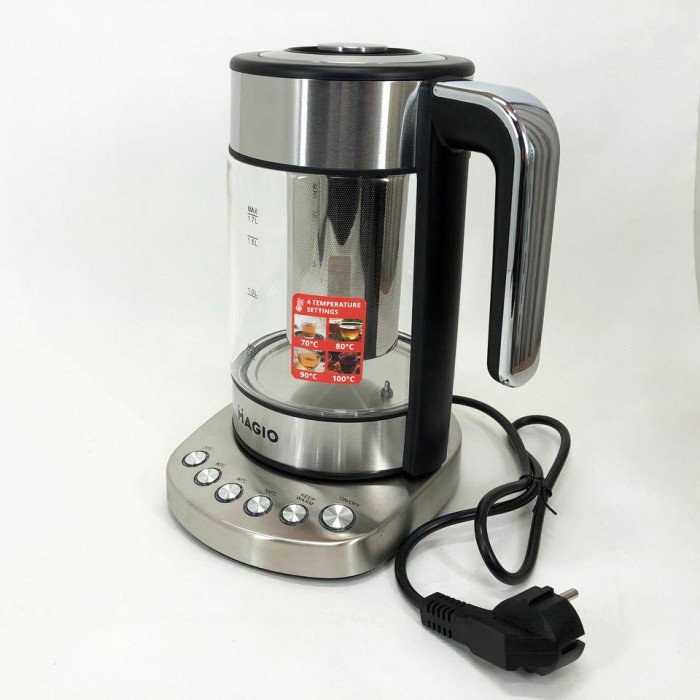 Електрочайник MAGIO MG-494, чайник прозорий з підсвічуванням, чайник дисковий, електрочайник з підсвічуванням