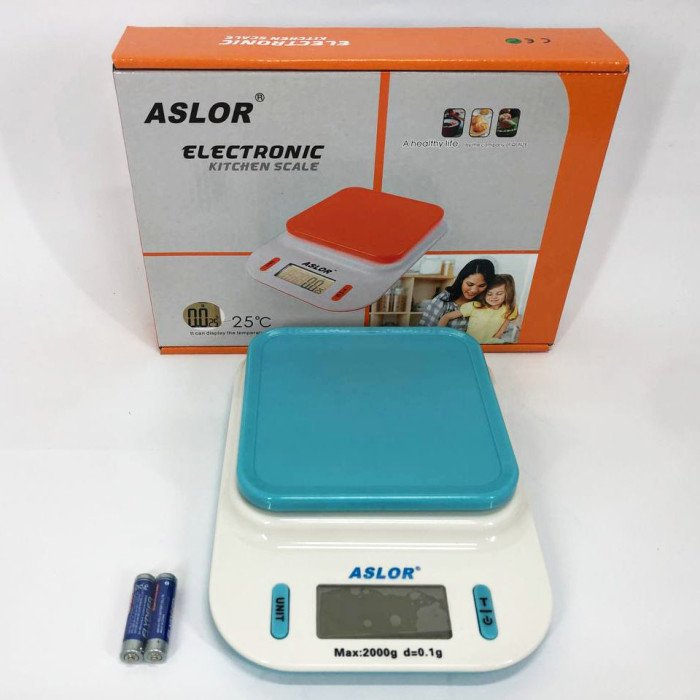 Ваги кухонні 109, 2 кг (0.1 г), термометр, електронні ваги для продуктів. Колір: блакитний