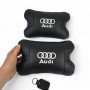 Набір автодушки 2шт на підголовник Audi / Ауді з натуральної шкіри чорна / Підголовник в машину