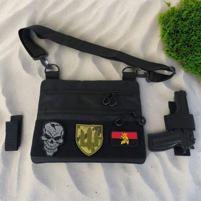 Тактичний рюкзак через плече, Нагрудна сумка чоловіча тактична тканинна, Нагрудна сумка кобура