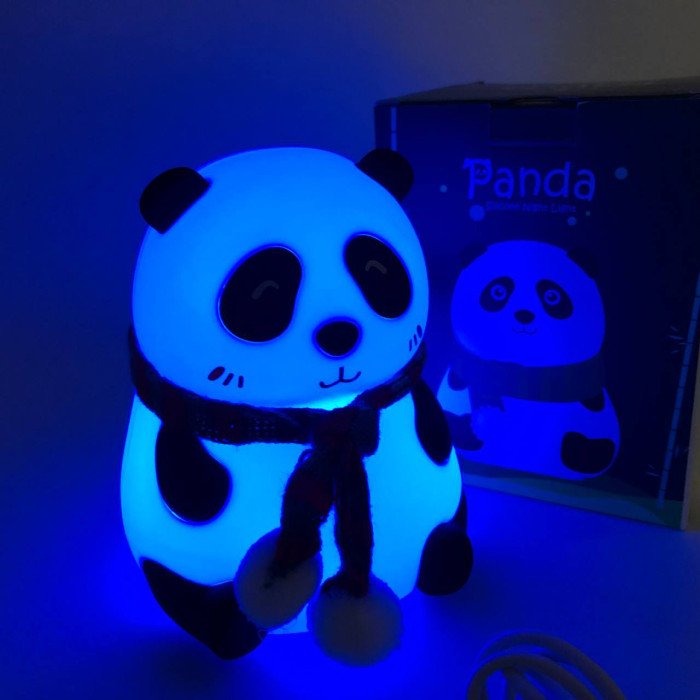 Дитячий силіконовий нічник світильник Панда 7 кольорів, Силіконовий нічник іграшка для дітей