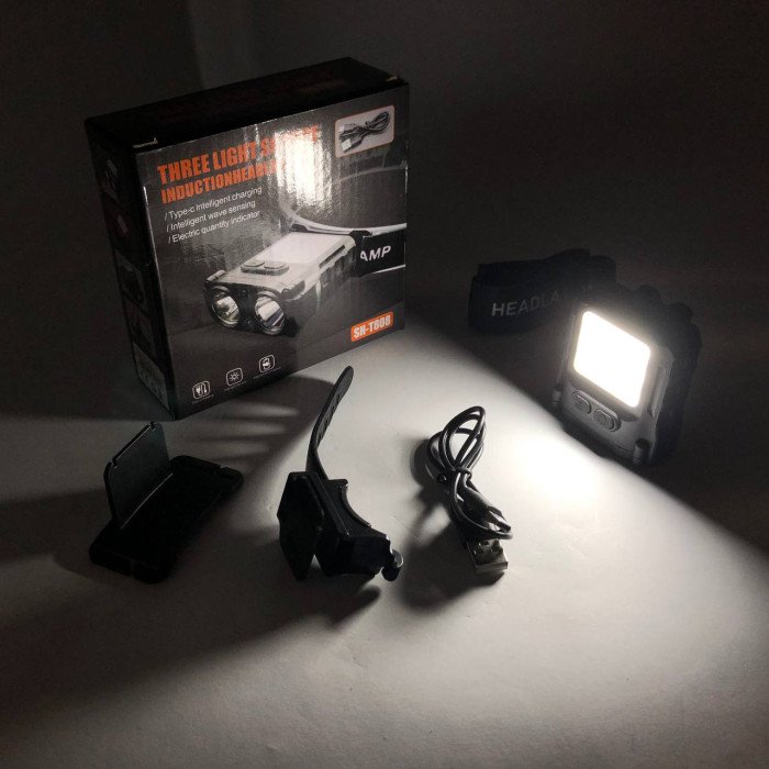 Ліхтар налобний SH-T808-2XPE-20SMD-white/red з датчиком руху, потужний налобний ліхтар для риболовлі