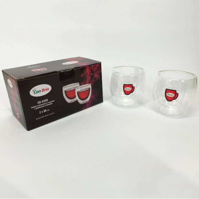Набір склянок із подвійним дном Con Brio CB-8309-2 90 мл 2 шт, скляні чашки з подвійним дном