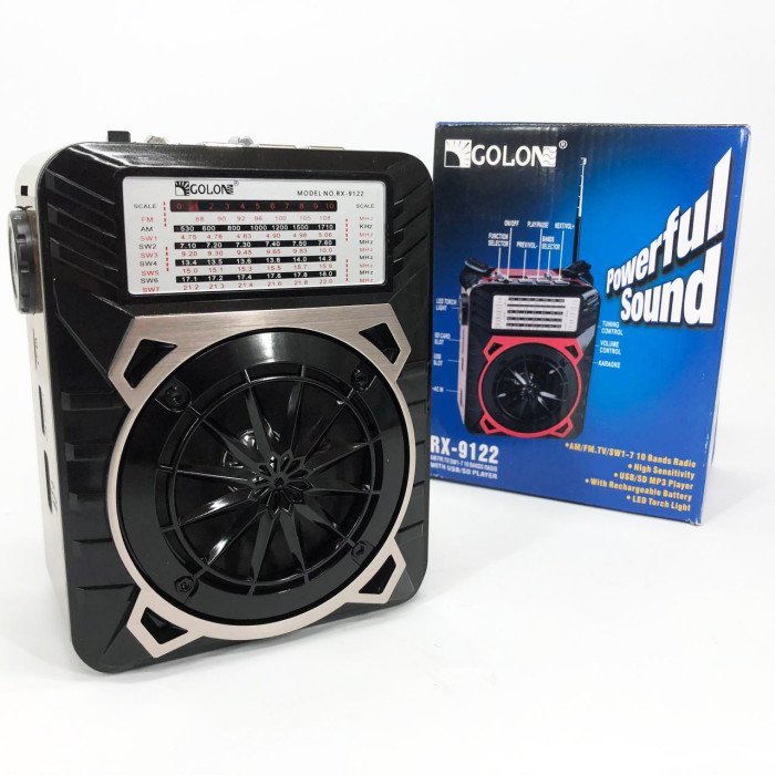 Радіоприймач GOLON RX-9122 портативна колонка всехвильове переносне радіо FM ліхтар LED. Колір: коричневий