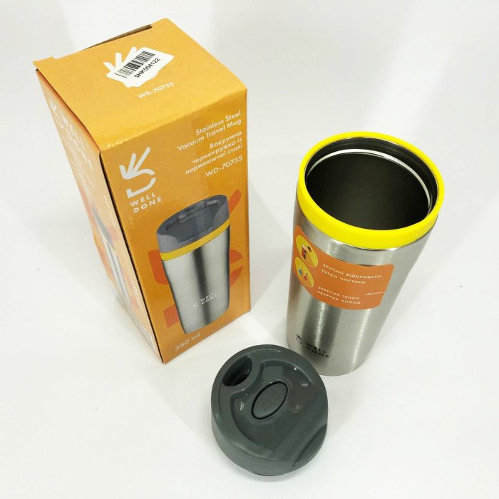 Термокухоль Well Done WD-7073S вакуумний 380 мл, Якісний термос для дому, Термос для напоїв