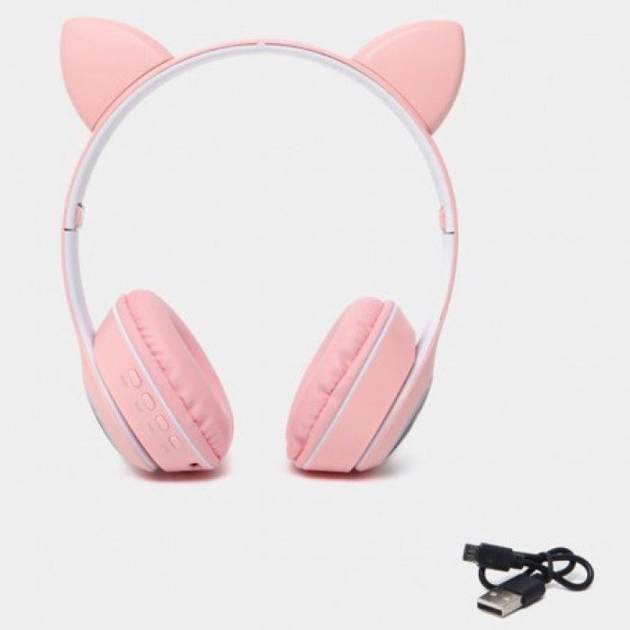 Бездротові навушники з котячими вушками та RGB підсвічуванням Cat VZV 23M. Колір: рожевий