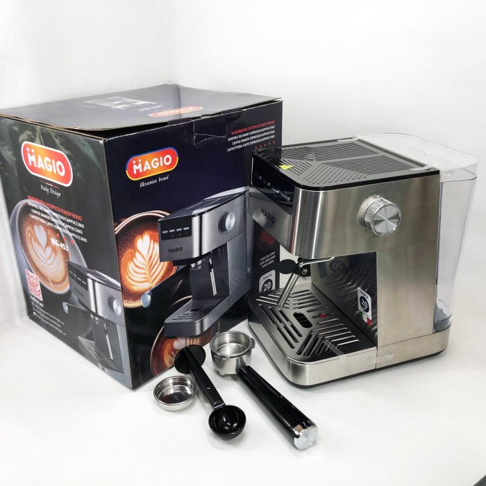 Кавоварка рожкова MAGIO MG-453 960 Вт, кавоварка з можливістю приготування еспресо, кавоварка латте