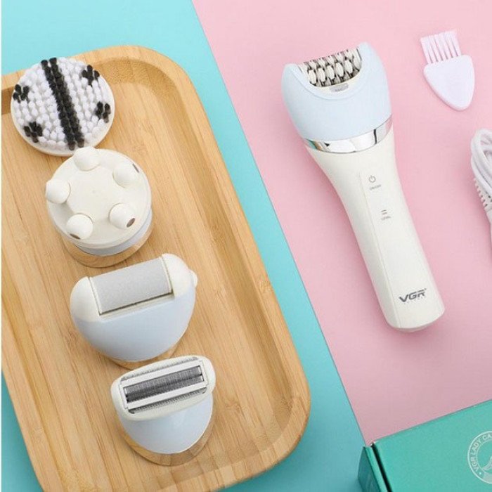 Епілятор жіночий з триммером VGR V-703 5в1 для видалення волосся на тілі акумуляторна пемза масажна насадка