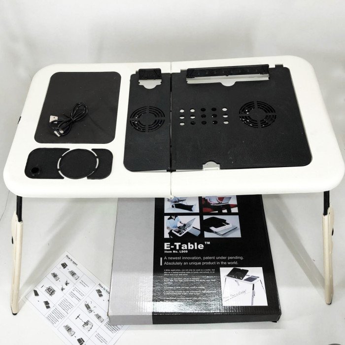 Складаний столик для ноутбука LD-09 E-Table, столик з охолодженням 2 USB кулера, Стіл підставка з вентиляцією