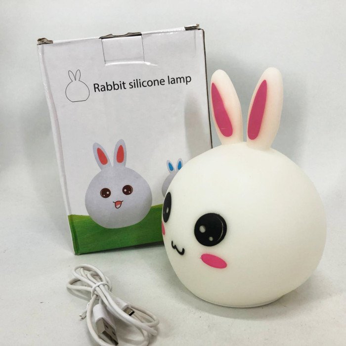 Силіконовий Нічний світильник ЗАЙЧИК дитячий LED лампа 7 кольорів з АКУМУЛЯТОРОМ