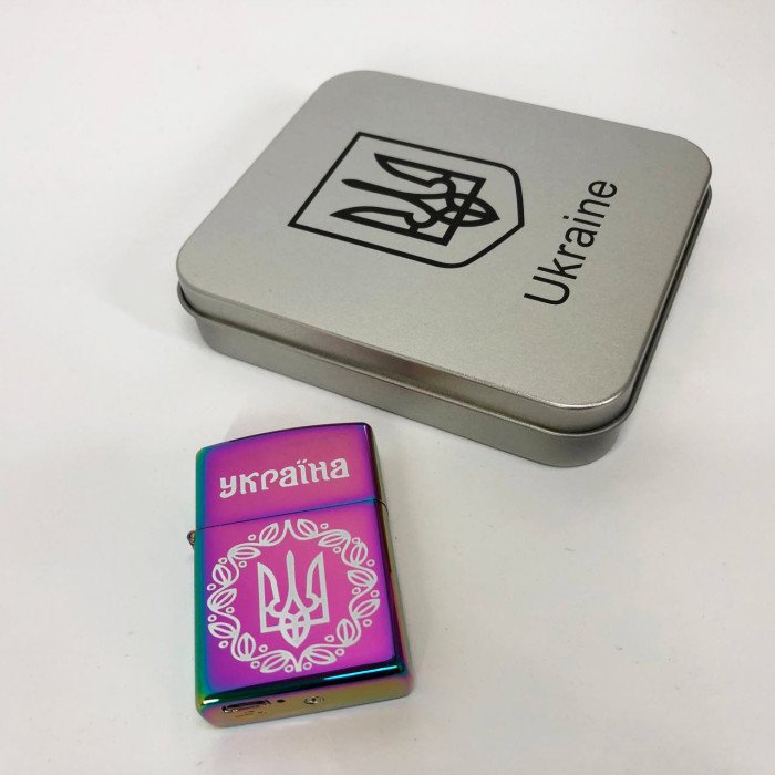 Дугова електроімпульсна запальничка USB Україна металева коробка HL-447. Колір: хамелеон