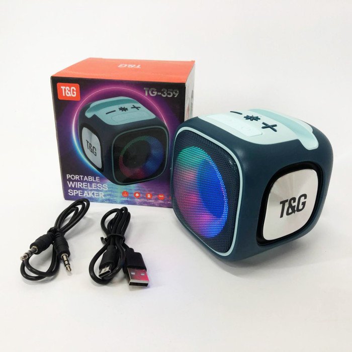 Портативна Bluetooth колонка TG359 7W з підсвічуванням RGB, акумуляторна колонка для музики. Колір: синій