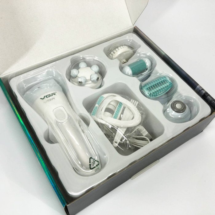 Епілятор для обличчя та тіла 6в1, від USB VGR V-733 / Жіночий епілятор для видалення волосся. Колір: блакитний