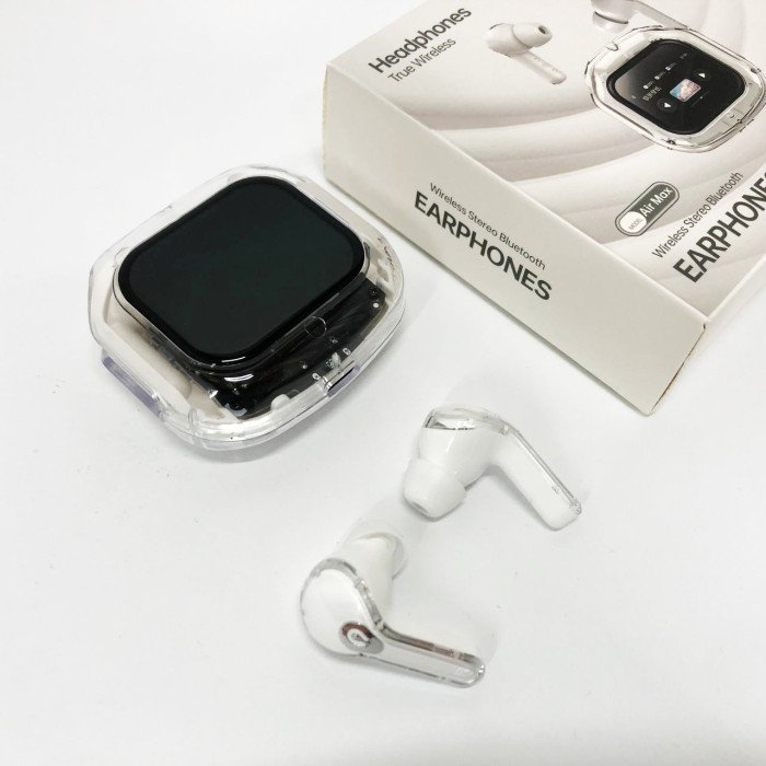 Бездротові вакуумні навушники TWS з дисплеєм LED, вологозахист IPx4 Bluetooth 5.4 з кейсом. Колір: білий